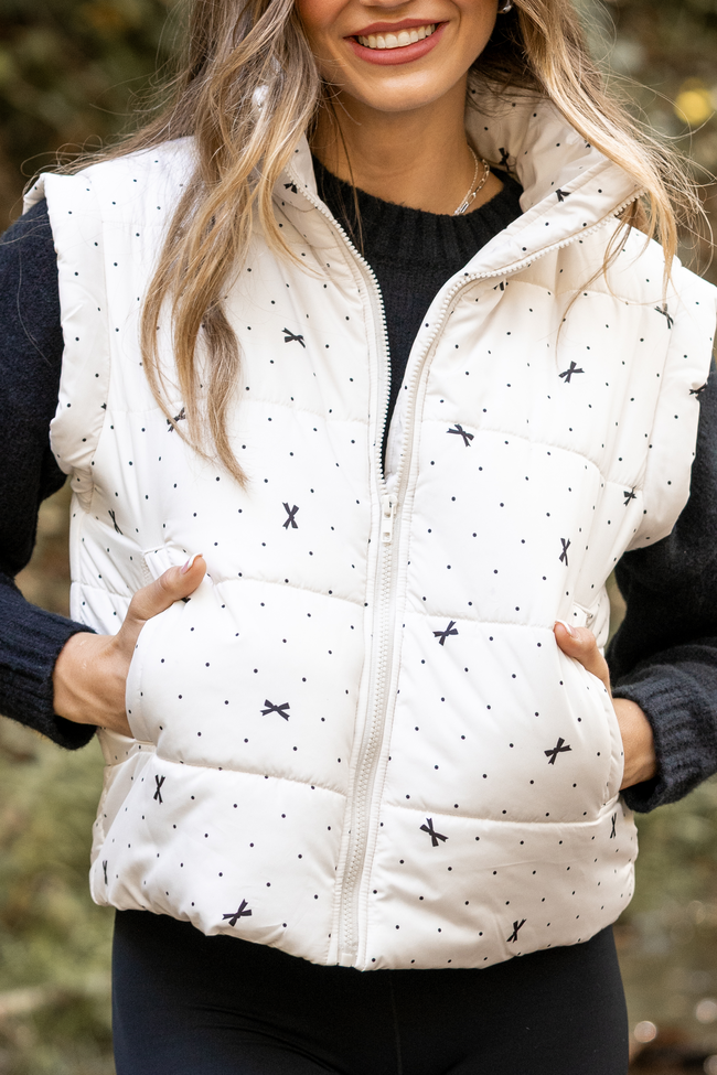 Stella White Bow Dot Puffer Vest SALE - Image 3