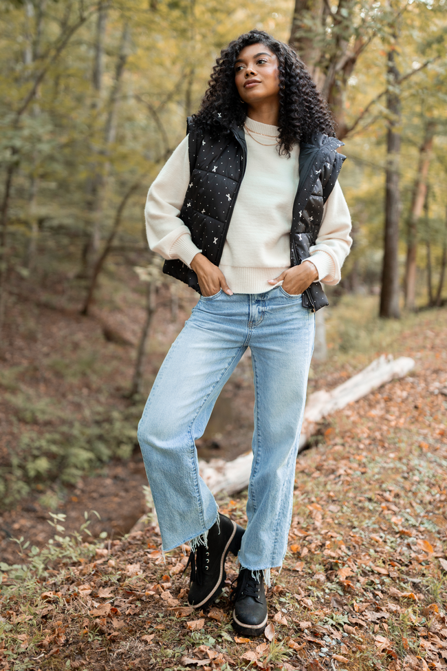 Stella Black Bow Dot Puffer Vest SALE - Image 2