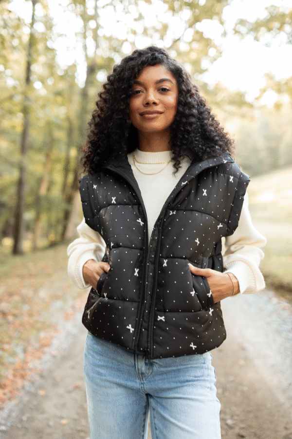 Stella Black Bow Dot Puffer Vest SALE