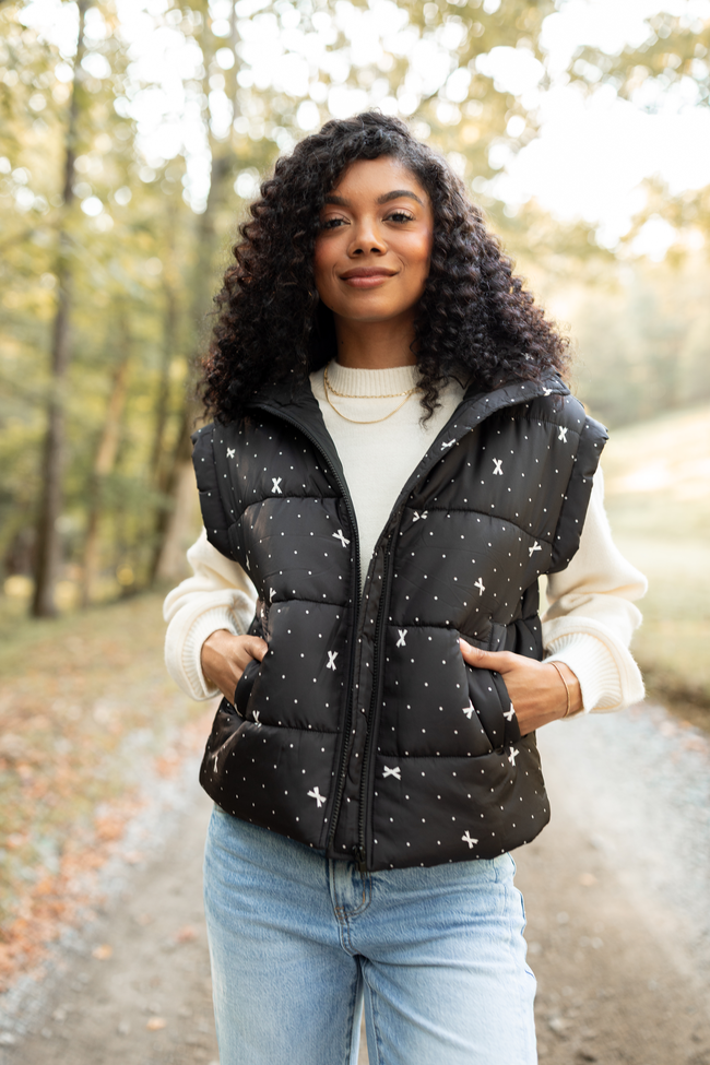 Stella Black Bow Dot Puffer Vest SALE - Image 1