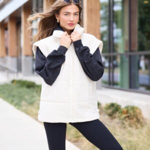 Best Bet Cream Oversized Puffer Vest SALE - Image 3