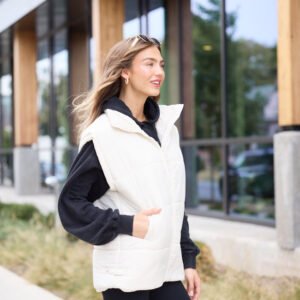 Best Bet Cream Oversized Puffer Vest SALE - Image 5