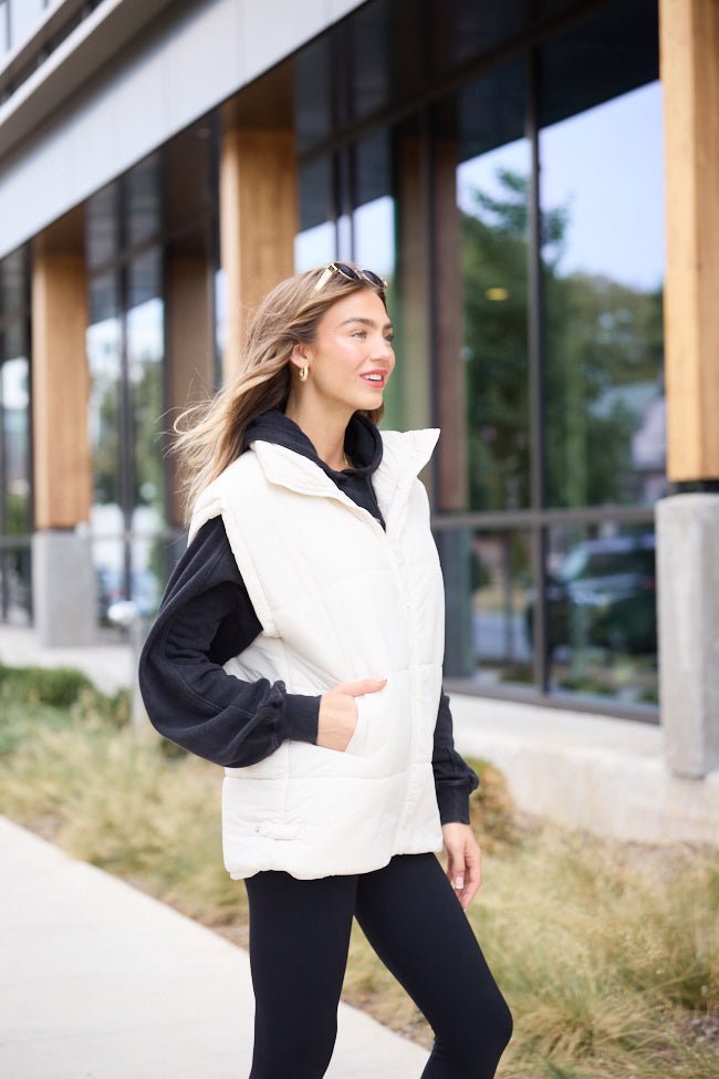 Best Bet Cream Oversized Puffer Vest SALE - Image 5