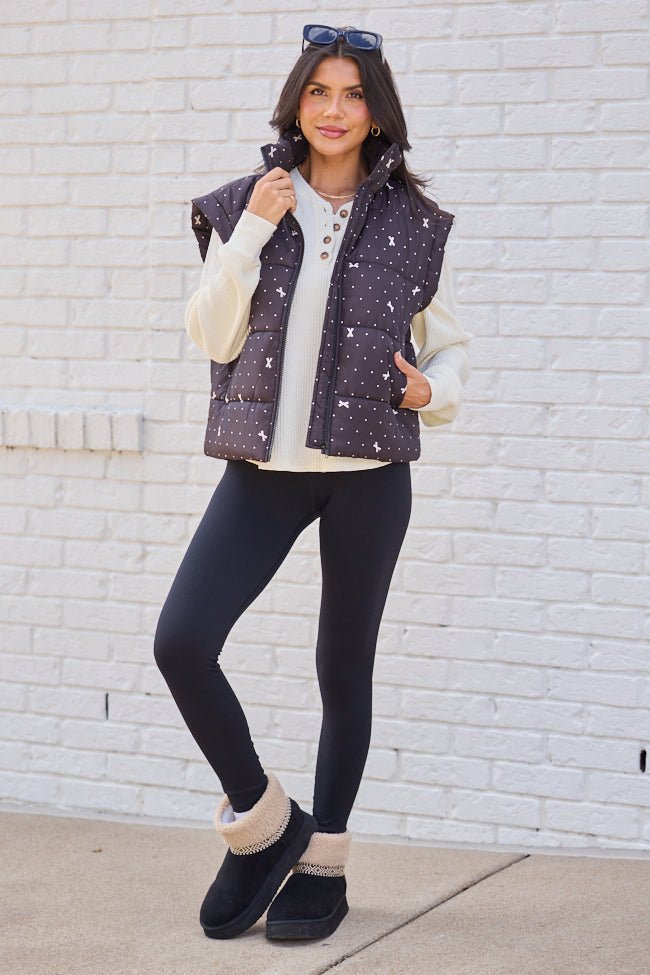 Stella Black Bow Dot Puffer Vest SALE - Image 4