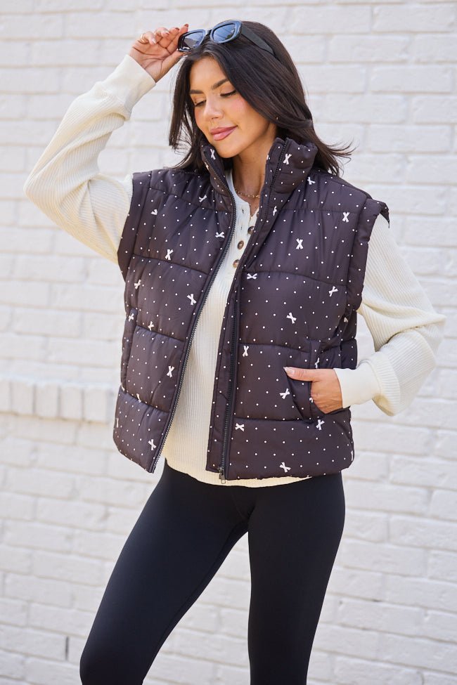 Stella Black Bow Dot Puffer Vest SALE - Image 3