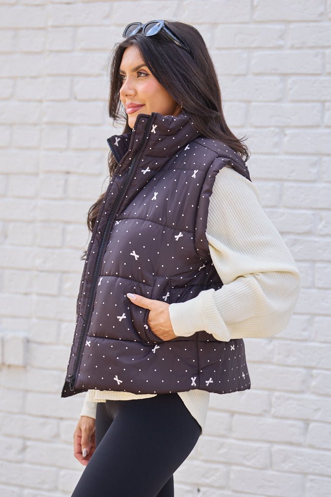 Stella Black Bow Dot Puffer Vest SALE - Image 5