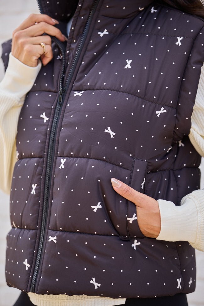 Stella Black Bow Dot Puffer Vest SALE - Image 7