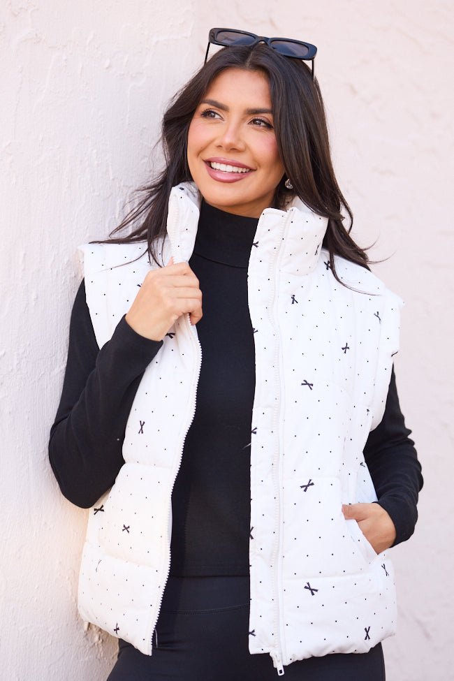 Stella White Bow Dot Puffer Vest SALE - Image 5