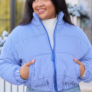 Paloma Navy Blue Gingham Zip Up Puffer Jacket SALE - Image 1
