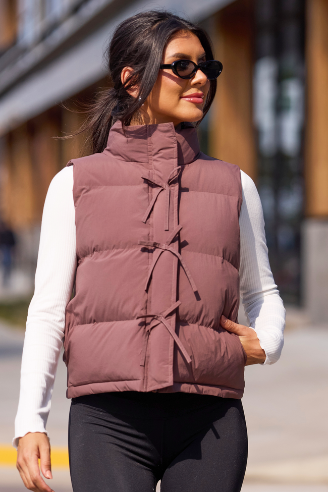 Liberty Brown Bow Puffer Vest SALE - Image 1