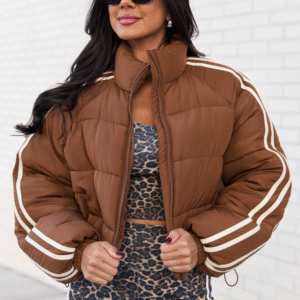 Amelia Brown and Cream Puffer Jacket SALE - Image 1