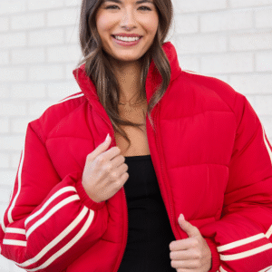 Amelia Red and White Puffer Jacket SALE - Image 3