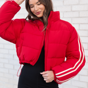 Amelia Red and White Puffer Jacket SALE - Image 1