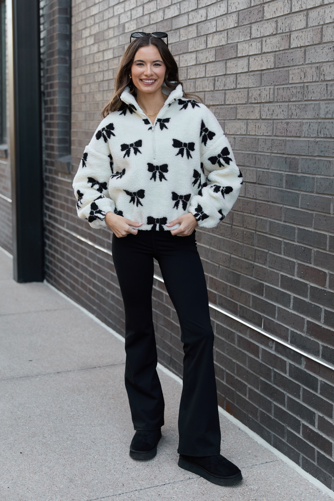 Esme White & Black Bow Sherpa Zip Up Jacket SALE - Image 2