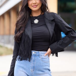 Christina Black Faux Suede Fringe Jacket SALE - Image 3