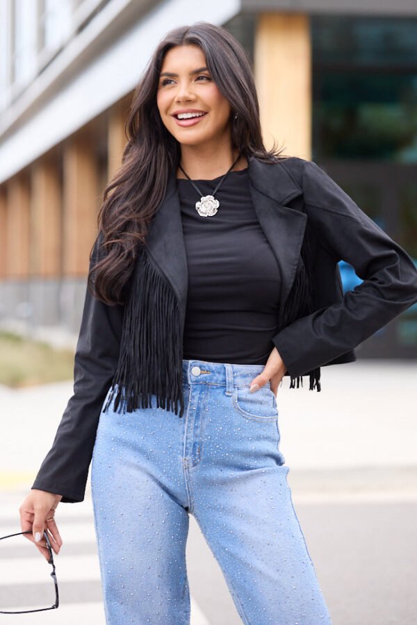 Christina Black Faux Suede Fringe Jacket SALE