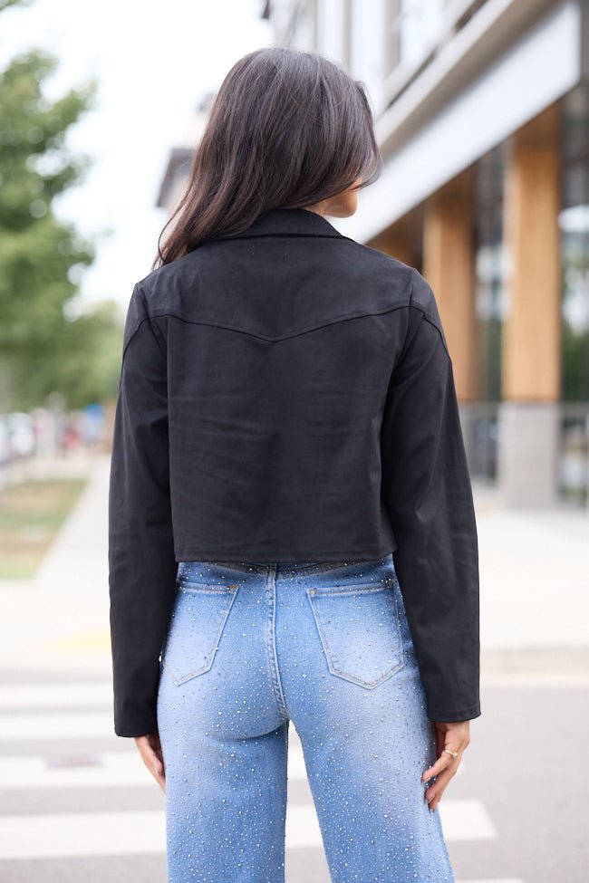 Christina Black Faux Suede Fringe Jacket SALE - Image 5