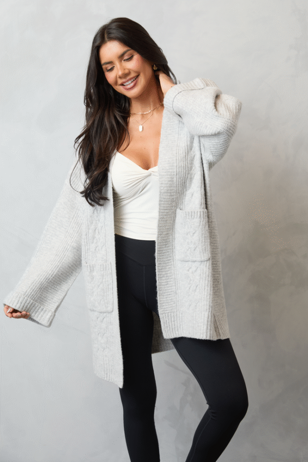 Aleah Grey Cable Sweater Coat SALE
