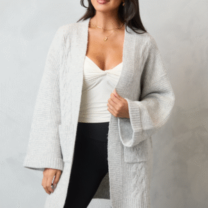 Aleah Grey Cable Sweater Coat SALE - Image 3