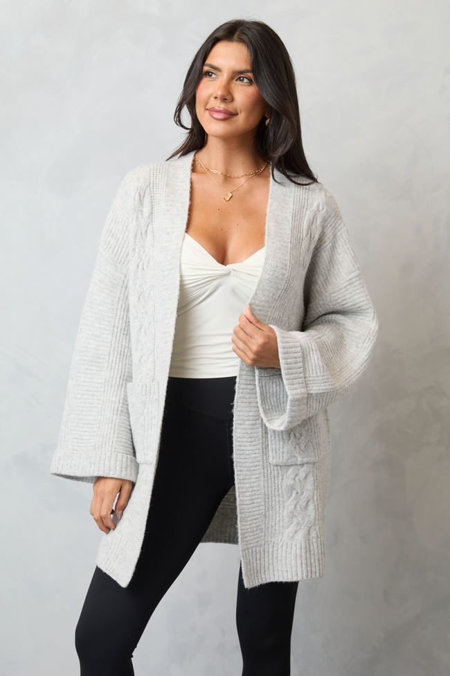 Aleah Grey Cable Sweater Coat SALE - Image 3