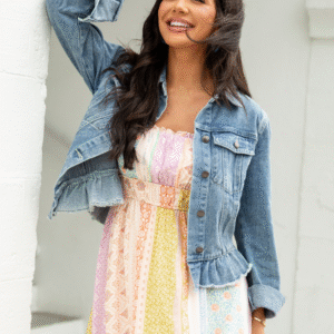 Denim Dreams Light Wash Peplum Detail Denim Jacket SALE - Image 1