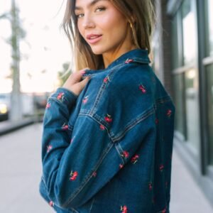 My Favorite Cherry Embroidered Stretch Denim Jacket FINAL SALE - Image 1