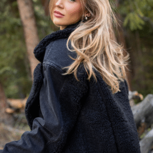 Picking Sides Black Wash Sherpa Detail Oversized Denim Jacket SALE - Image 2