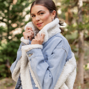 Picking Sides Light Wash Sherpa Detail Oversized Denim Jacket SALE